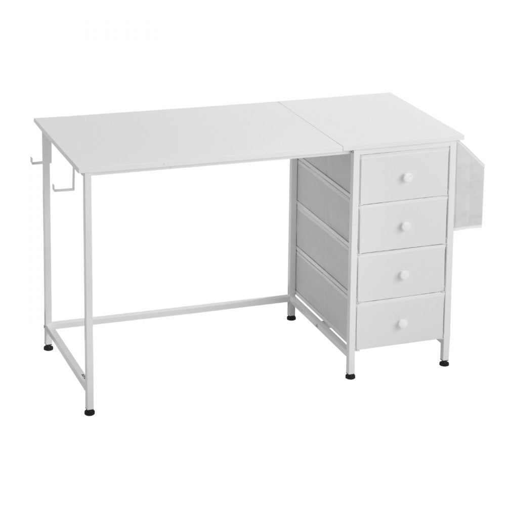 VEVOR Computer Desk with Fabric Drawers, 47 Inch Reversible Study Work Writing Desk for Modern Home Office Bedroom, Simple Modern Cute PC Table Metal Frame Business Furniture, White