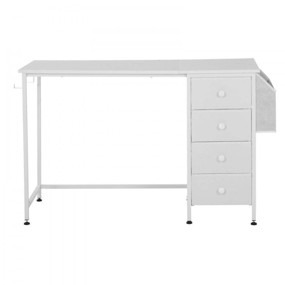VEVOR Computer Desk with Fabric Drawers, 47 Inch Reversible Study Work Writing Desk for Modern Home Office Bedroom, Simple Modern Cute PC Table Metal Frame Business Furniture, White