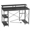 VEVOR 47" Gaming Desk with LED Lights & Power Outlets, Computer Desk with Monitor Stand & 2-Tier Storage Sheves,  Study Work for Home Office, Black