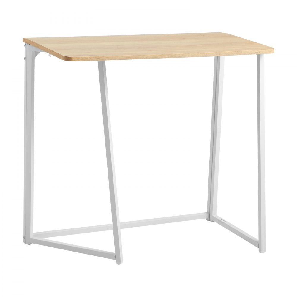 VEVOR Folding Desk, 31.5" Foldable Table for Small Spaces with Storage Hooks, Space Saving Computer Table, Writing Workstation for Home Office, Easy Assembly, Oak