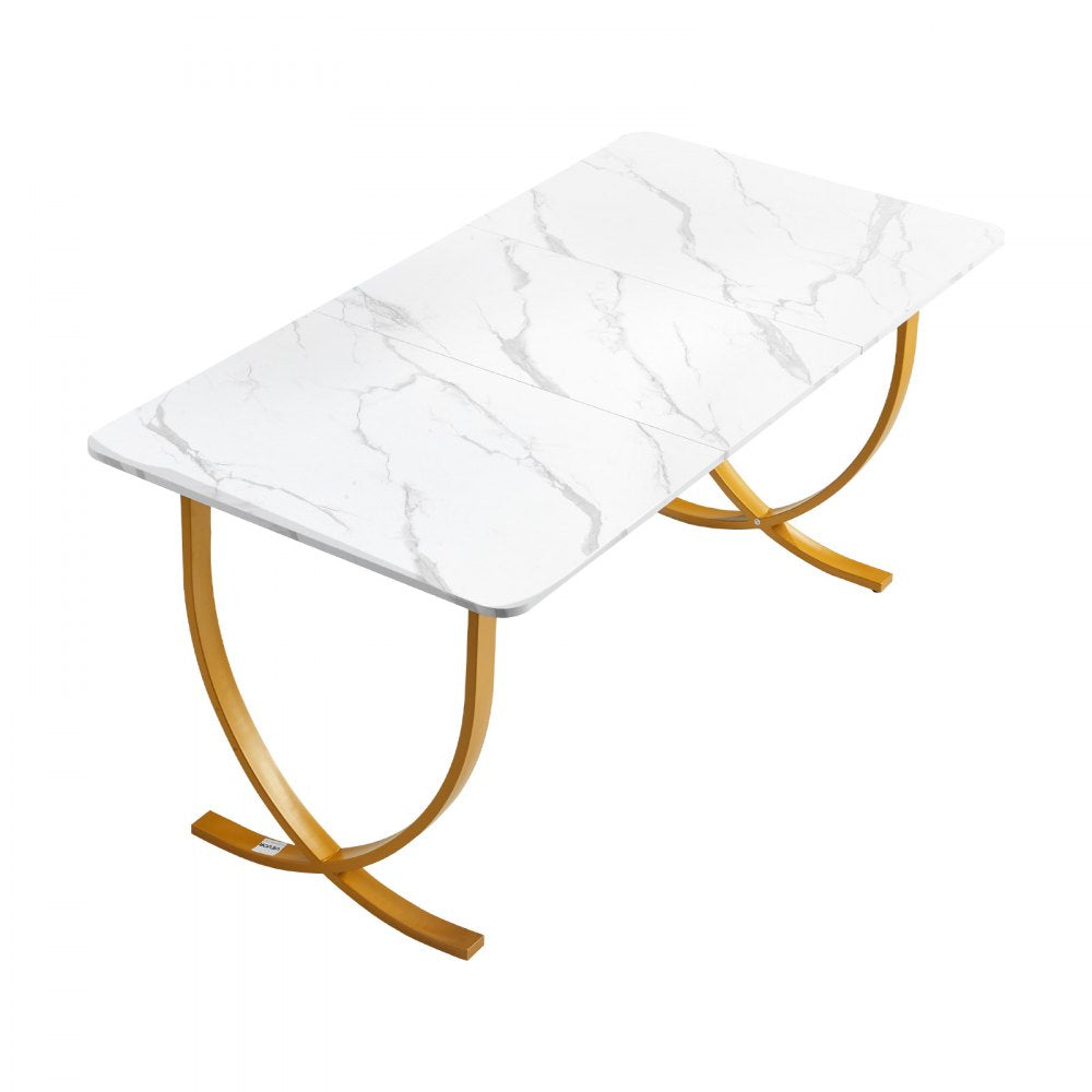 VEVOR Executive Desk, 63" W x 31.5" D Large Office Desk, Modern Computer Table Conference Meeting Room Table, Business Furniture Enlarged Desktop for Home Office, White and Gold