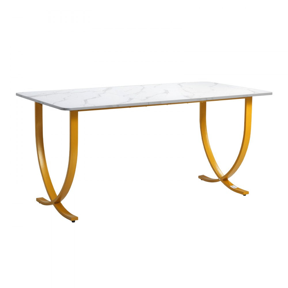 VEVOR Executive Desk, 63" W x 31.5" D Large Office Desk, Modern Computer Table Conference Meeting Room Table, Business Furniture Enlarged Desktop for Home Office, White and Gold