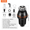 VEVOR Garbage Disposal, 1/2 HP 3450RPM Continuous Feed Food Waste Disposer, 3-Bolt Mount Food Waste Grinding System with Sound Reduction, Power Cord & Splash Guard for Kitchen Sinks