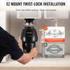 VEVOR Garbage Disposal, 3/4HP 3250RPM Continuous Feed Food Waste Disposer, EZ Connect Food Waste Grinding System with Sound Reduction, Power Cord & Splash Guard for Kitchen Sinks