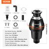 VEVOR Garbage Disposal, 3/4HP 3250RPM Continuous Feed Food Waste Disposer, EZ Connect Food Waste Grinding System with Sound Reduction, Power Cord & Splash Guard for Kitchen Sinks