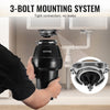 VEVOR Garbage Disposal, 3/4 HP 3260RPM Continuous Feed Food Waste Disposer, 3-Bolt Mount Food Waste Grinding System with Sound Reduction, Power Cord & Splash Guard for Kitchen Sinks