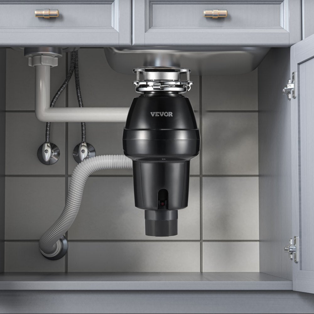 VEVOR Garbage Disposal, 3/4 HP 3260RPM Continuous Feed Food Waste Disposer, 3-Bolt Mount Food Waste Grinding System with Sound Reduction, Power Cord & Splash Guard for Kitchen Sinks