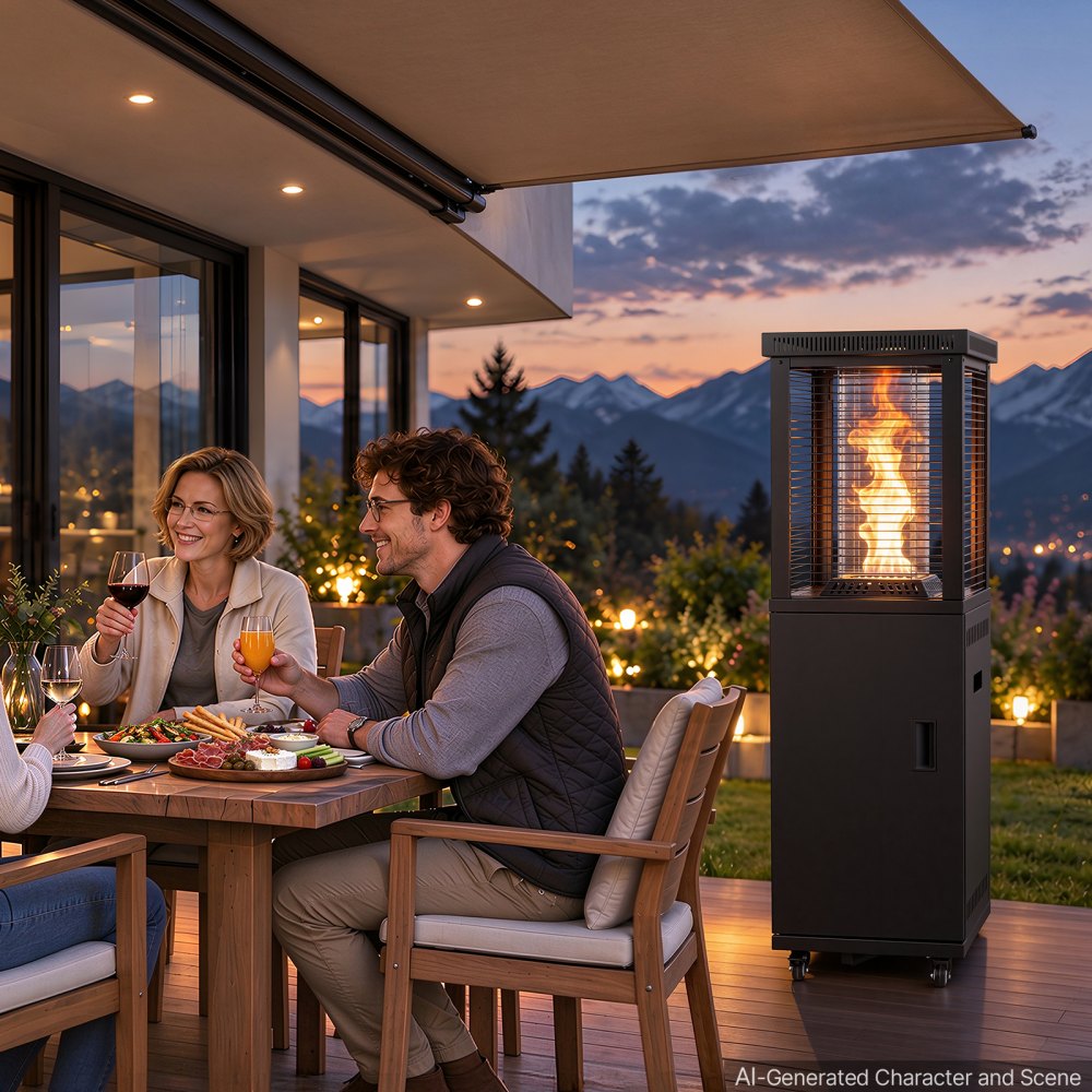 VEVOR 41000BTU Propane Patio Heater for Outdoor Use Portable with 2 Casters, for Party, Backyard, Home Garden, and Deck, Tip-Over Auto Shutoff, Stainless Steel Burner, Heats Up to 269 sq. ft., Black