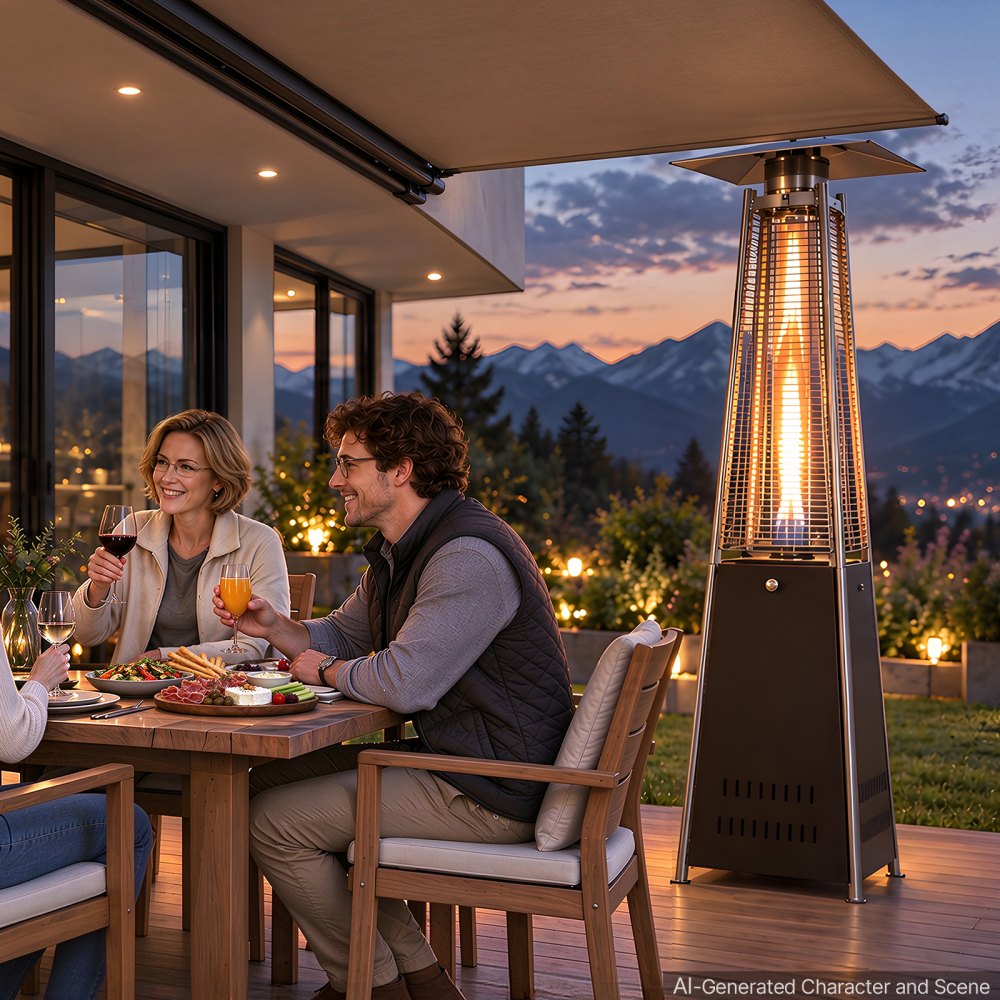 VEVOR 48000BTU Propane Patio Heater for Outdoor Use Portable with Wheels, for Party, Backyard, Home Garden, and Deck, Tip-Over Auto Shutoff, Stainless Steel Burner, Heats Up to 269 sq. ft., Bronze