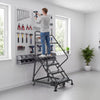 VEVOR 4-Step Rolling Warehouse Ladder, Industrial Alloy Steel Mobile Step Stair, with Handrails, Non-Slip Perforated Steps & Self-Locking Wheels, 450LBS Heavy Duty Platform Ladder for Garage Library
