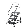 VEVOR 4-Step Rolling Warehouse Ladder, Industrial Alloy Steel Mobile Step Stair, with Handrails, Non-Slip Perforated Steps & Self-Locking Wheels, 450LBS Heavy Duty Platform Ladder for Garage Library