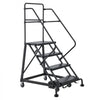 VEVOR 4-Step Rolling Warehouse Ladder, Industrial Alloy Steel Mobile Step Stair, with Handrails, Non-Slip Perforated Steps & Self-Locking Wheels, 450LBS Heavy Duty Platform Ladder for Garage Library