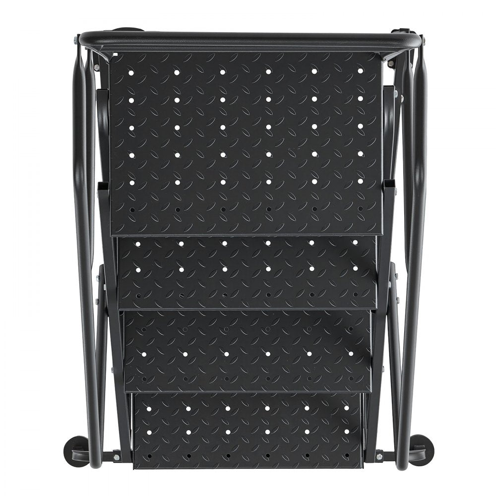 VEVOR 4-Step Rolling Warehouse Ladder, Industrial Alloy Steel Mobile Step Stair, with Handrails, Non-Slip Perforated Steps & Self-Locking Wheels, 450LBS Heavy Duty Platform Ladder for Garage Library