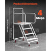 VEVOR 4-Step Rolling Warehouse Ladder, Industrial Alloy Steel Mobile Step Stair, with Handrails, Non-Slip Steps & Locking Wheels, 880LBS Capacity Heavy Duty Platform Ladder for Garage Library Factory
