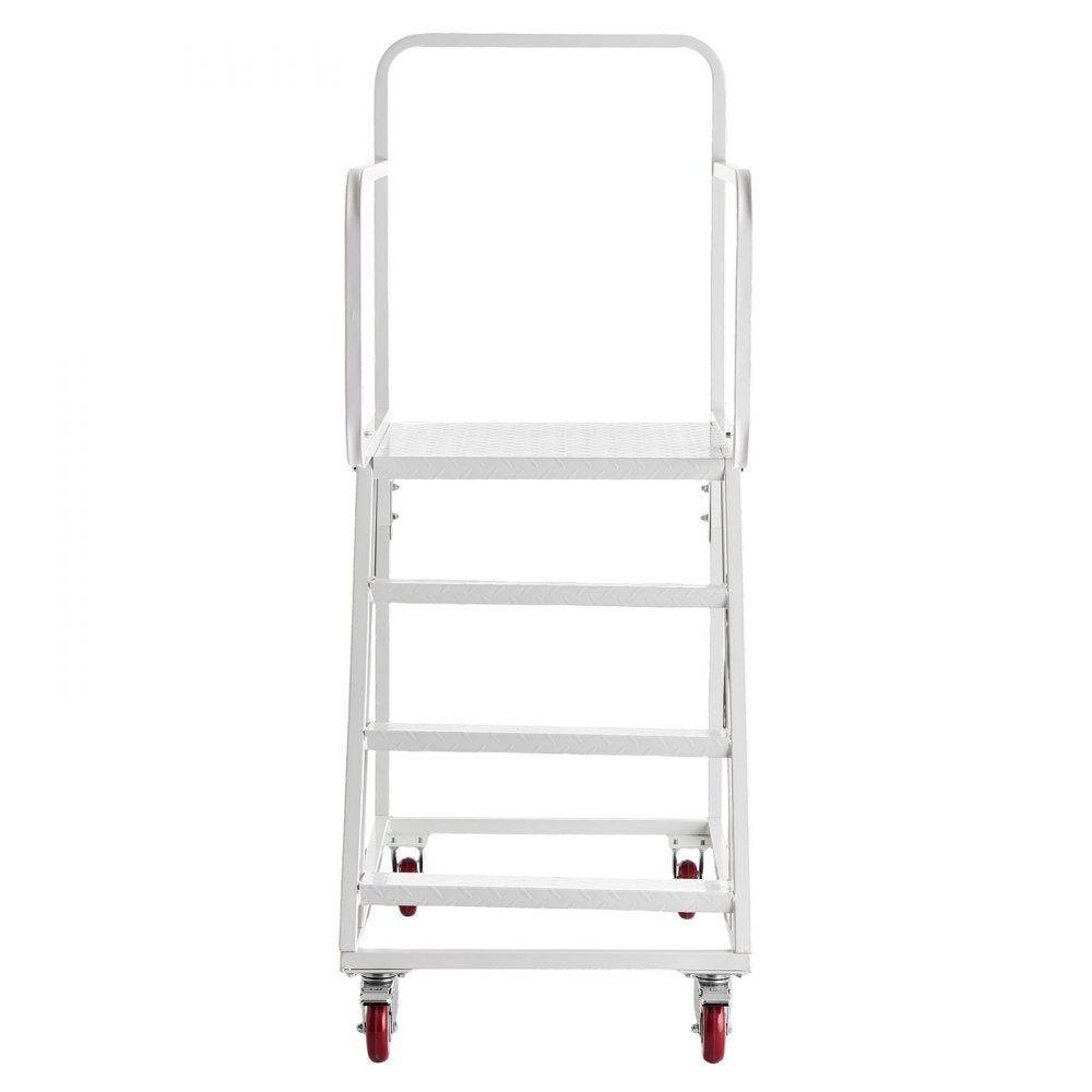 VEVOR 4-Step Rolling Warehouse Ladder, Industrial Alloy Steel Mobile Step Stair, with Handrails, Non-Slip Steps & Locking Wheels, 880LBS Capacity Heavy Duty Platform Ladder for Garage Library Factory