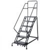 VEVOR 6-Step Rolling Warehouse Ladder, Industrial Alloy Steel Mobile Step Stair, with Handrails, Non-Slip Perforated Steps & Self-Locking Wheels, 450LBS Heavy Duty Platform Ladder for Garage Library