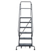 VEVOR 6-Step Rolling Warehouse Ladder, Industrial Alloy Steel Mobile Step Stair, with Handrails, Non-Slip Perforated Steps & Self-Locking Wheels, 450LBS Heavy Duty Platform Ladder for Garage Library
