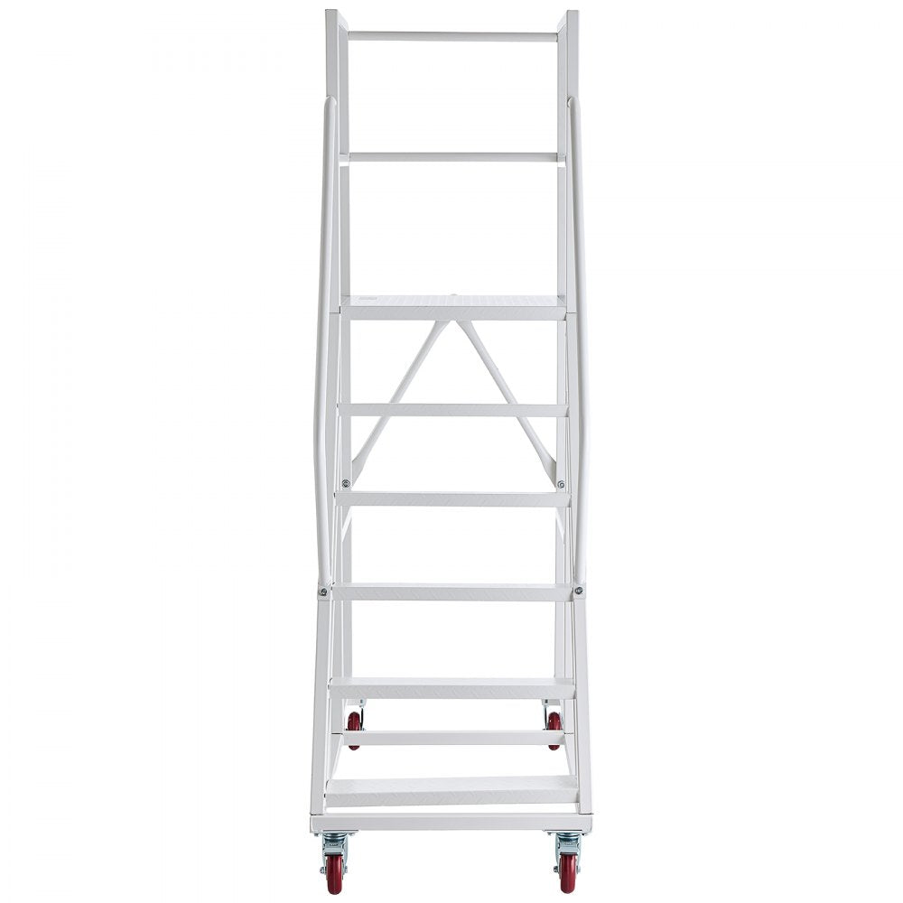 VEVOR 6-Step Rolling Warehouse Ladder, Industrial Alloy Steel Mobile Step Stair, with Handrails, Non-Slip Steps & Locking Wheels, 1100LBS Capacity Heavy Duty Platform Ladder for Garage Library Factory