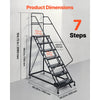 VEVOR 7-Step Rolling Warehouse Ladder, Industrial Alloy Steel Mobile Step Stair, with Handrails, Non-Slip Perforated Steps & Self-Locking Wheels, 450LBS Heavy Duty Platform Ladder for Garage Library