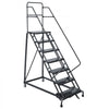 VEVOR 7-Step Rolling Warehouse Ladder, Industrial Alloy Steel Mobile Step Stair, with Handrails, Non-Slip Perforated Steps & Self-Locking Wheels, 450LBS Heavy Duty Platform Ladder for Garage Library