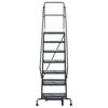 VEVOR 7-Step Rolling Warehouse Ladder, Industrial Alloy Steel Mobile Step Stair, with Handrails, Non-Slip Perforated Steps & Self-Locking Wheels, 450LBS Heavy Duty Platform Ladder for Garage Library