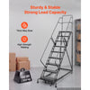 VEVOR 9-Step Rolling Warehouse Ladder, Industrial Alloy Steel Mobile Step Stair, with Handrails, Non-Slip Perforated Steps & Self-Locking Wheels, 450LBS Heavy Duty Platform Ladder for Garage Library
