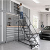 VEVOR 9-Step Rolling Warehouse Ladder, Industrial Alloy Steel Mobile Step Stair, with Handrails, Non-Slip Perforated Steps & Self-Locking Wheels, 450LBS Heavy Duty Platform Ladder for Garage Library