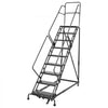 VEVOR 9-Step Rolling Warehouse Ladder, Industrial Alloy Steel Mobile Step Stair, with Handrails, Non-Slip Perforated Steps & Self-Locking Wheels, 450LBS Heavy Duty Platform Ladder for Garage Library