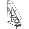 VEVOR 9-Step Rolling Warehouse Ladder, Industrial Alloy Steel Mobile Step Stair, with Handrails, Non-Slip Perforated Steps & Self-Locking Wheels, 450LBS Heavy Duty Platform Ladder for Garage Library