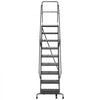 VEVOR 9-Step Rolling Warehouse Ladder, Industrial Alloy Steel Mobile Step Stair, with Handrails, Non-Slip Perforated Steps & Self-Locking Wheels, 450LBS Heavy Duty Platform Ladder for Garage Library