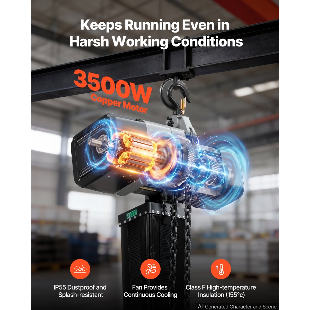 VEVOR 11000 lbs Electric Chain Hoist 30 ft Lift Three-Phase Overhead Crane, Double G100 Chain with 328 ft Wireless & 27 ft Wired Remote Control, 208-240V/440-480V, for Factories, Warehouses, Garages