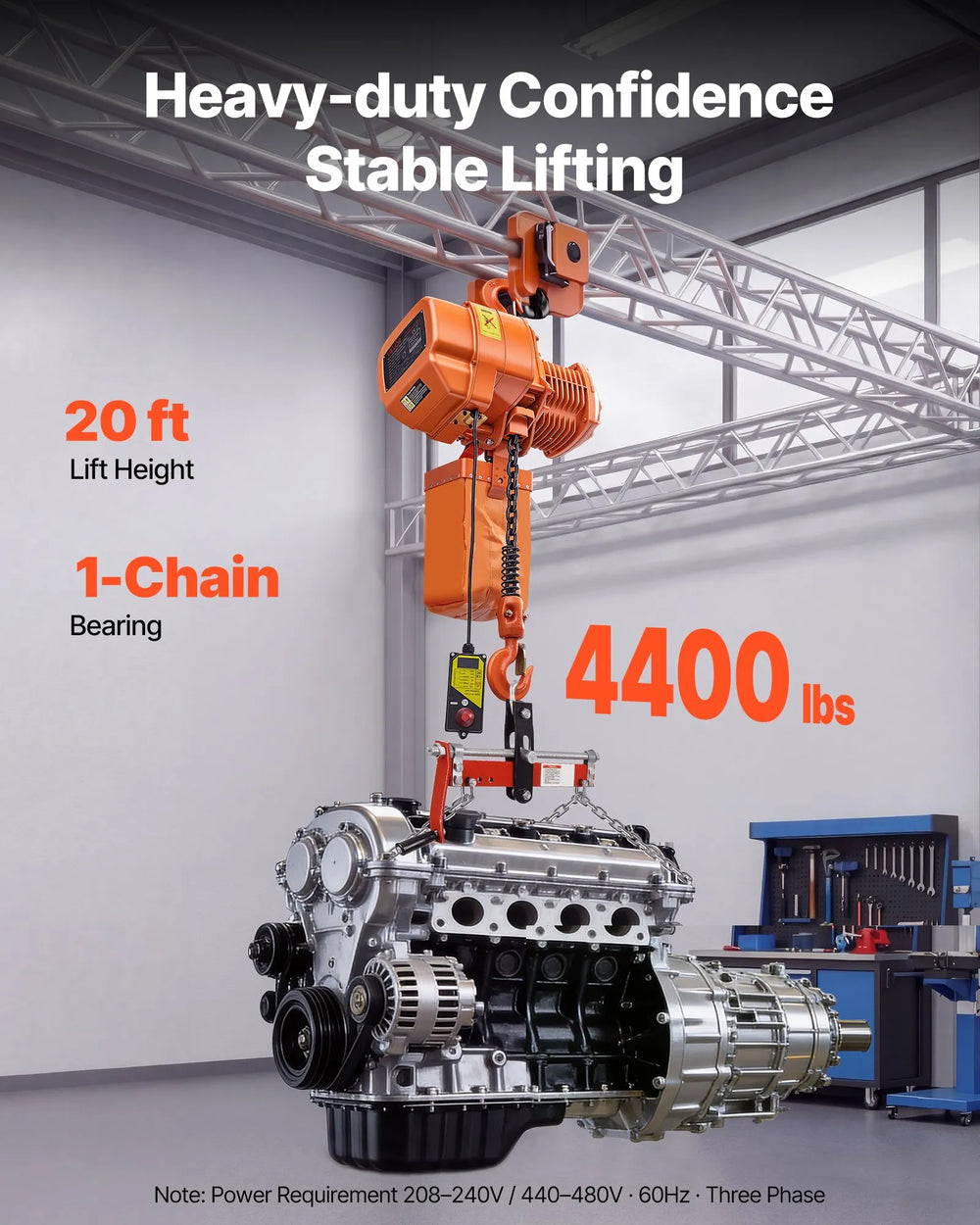 VEVOR electric chain hoist heavy-duty lifting confidence graphic