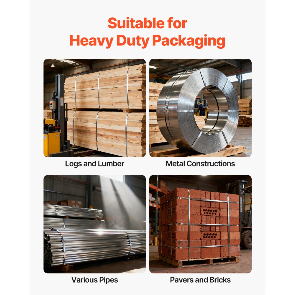 VEVOR Steel Banding Strapping Kit, Heavy Duty Banding Sealer Tool with 600 ft Binding Straps, 300 Metal Seals, Manual Pallet Packaging Strapping Kit for Warehouse, Transportation, Industrial Bundling