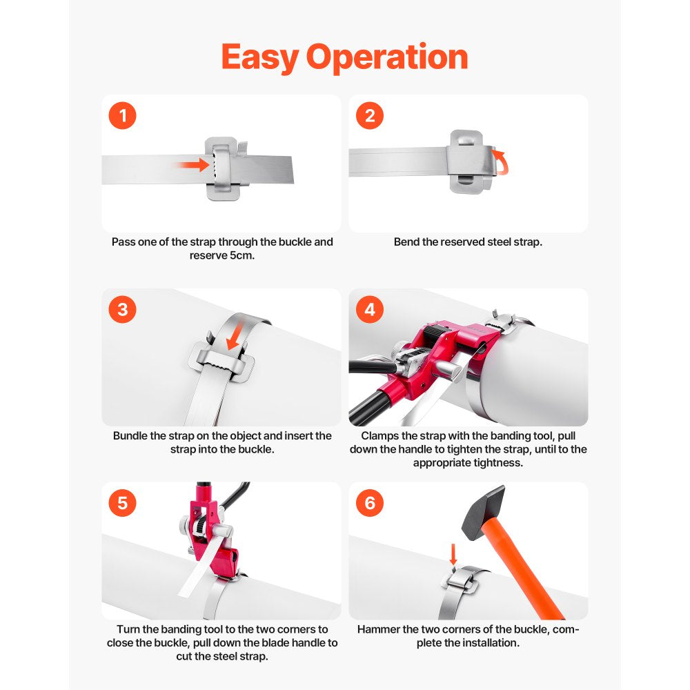 VEVOR Steel Banding Strapping Kit, Heavy Duty Banding Sealer Tool with 200 ft Binding Straps, 200 Metal Clasps, Manual Pallet Packaging Strapping Kit for Warehouse, Transportation, Industrial Bundling