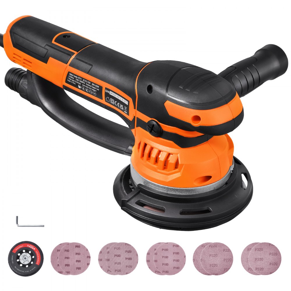 VEVOR Random Orbital Sander, 6-Inch DA & GA Dual Action Orbital Sander, 850W 7400PRM 6 Variable Speed Electric Palm Sander with 10PCS Sandpapers, Dust Connector for Woodworking Detailing Sanding