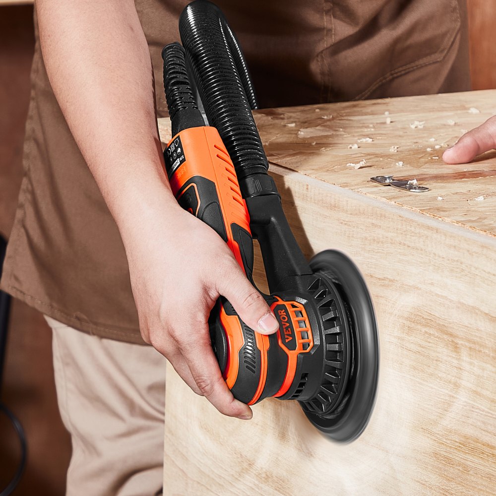 VEVOR Random Orbital Sander 6-Inch, 350W Brushless Orbital Sander, 10,000 PRM 6 Variable Speed Electric Palm Sander with 10PCS Sandpapers, Dust Connector & Hose for Woodworking Detailing Sanding
