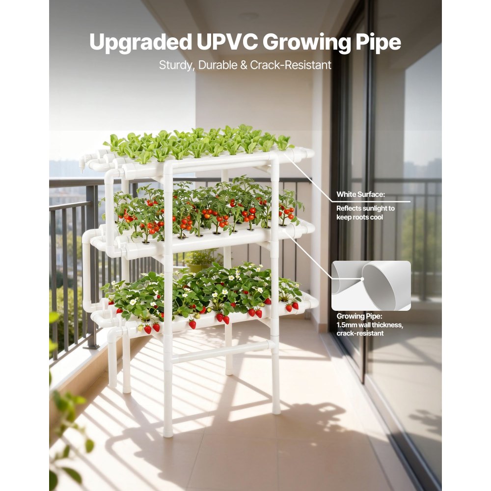 VEVOR Hydroponics Growing System Kit, 3-Tier 108 Sites UPVC Pipe Hydroponic Grow Kit with Timed Irrigation, Thickened Hydroponic Pipes, Indoor Home Garden Vegetable Planting Grow Kits for Fruit Herb