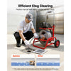 VEVOR Drain Cleaner Machine 75 FT x 1/2 Inch, Sewer Snake Auger on Wheels, Manual Feed Drain Cleaning Machine with Adjustable Drum Angle, 6 Cutters & Air-activated Foot Switch for 2" to 6" Pipes