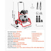 VEVOR Drain Cleaner Machine 75 FT x 3/8 Inch, Sewer Snake Auger on Wheels, Manual Feed Drain Cleaning Machine with Adjustable Drum Angle, 6 Cutters & Air-activated Foot Switch for 2" to 4" Pipes