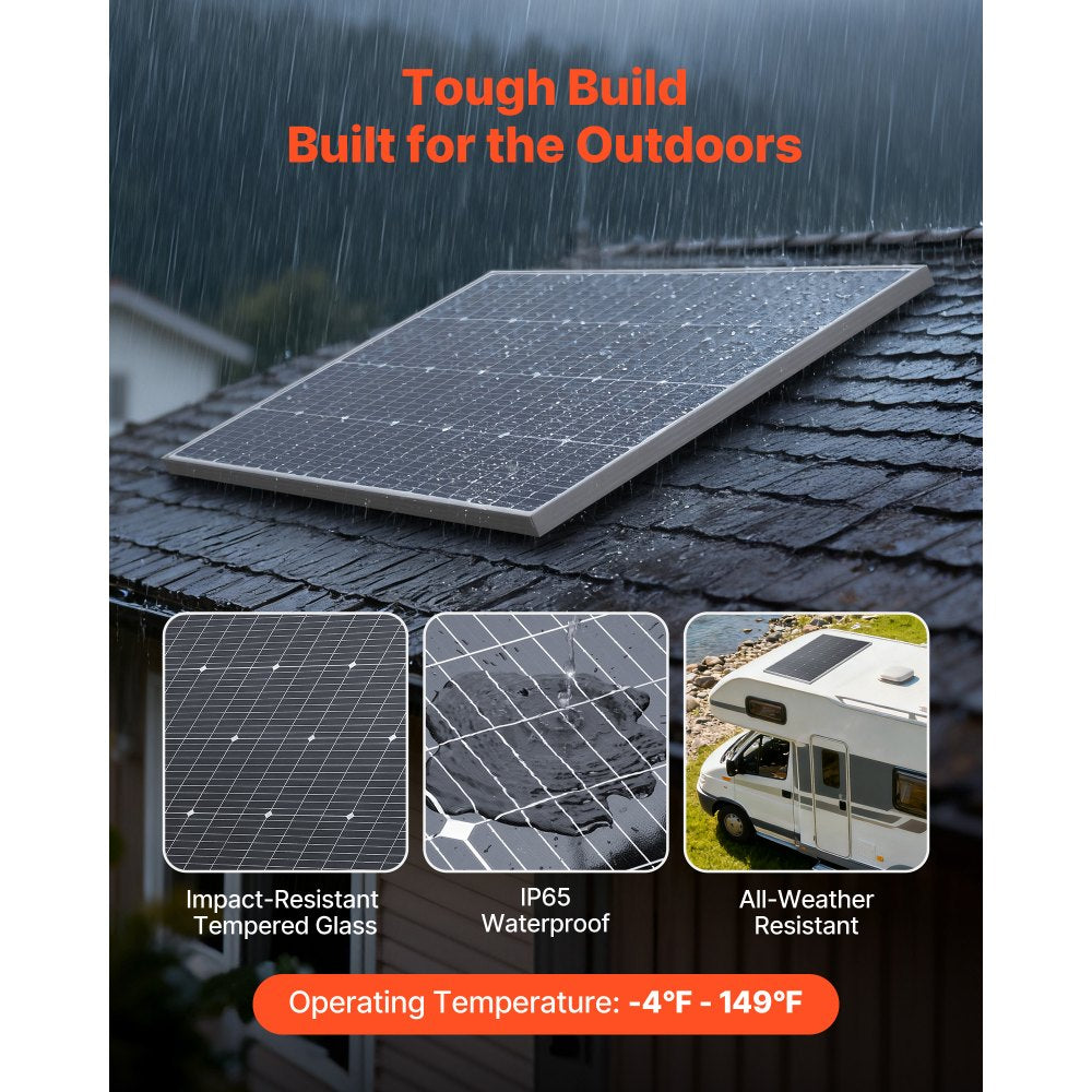 VEVOR 2PCS 100W Monocrystalline Solar Panels, 23% High-Efficiency Mono PV Module with Stable MC4 Output & Aluminum Frame, IP65 Waterproof Solar Panel for Car Boat RV Flat Rooftop Off-Grid Applications