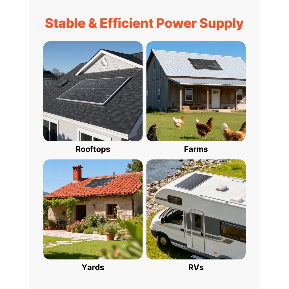 VEVOR 2PCS 100W Monocrystalline Solar Panels, 23% High-Efficiency Mono PV Module with Stable MC4 Output & Aluminum Frame, IP65 Waterproof Solar Panel for Car Boat RV Flat Rooftop Off-Grid Applications