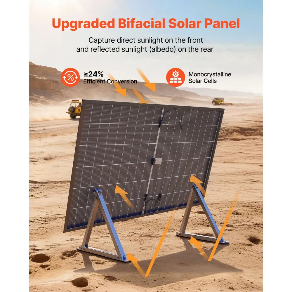 VEVOR 2PCS 400W Bifacial Solar Panels, 16BB N-Type Monocrystalline PV Module 24% Efficiency, IP65 Waterproof Solar Panel with MC4 Output & Aluminum Frame for Car Boat RV Flat Rooftop Off-Grid