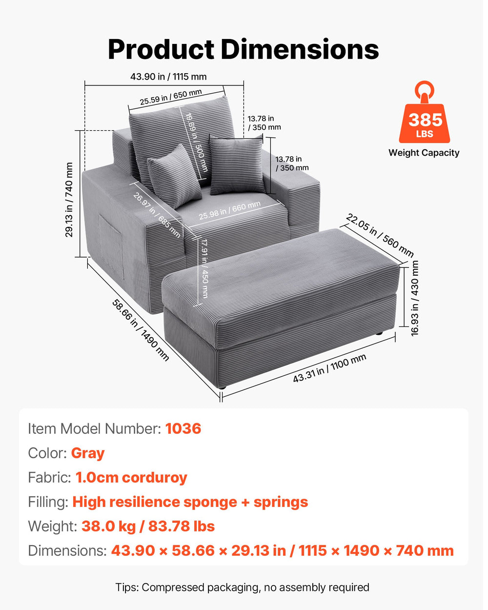Product dimensions diagram and specifications