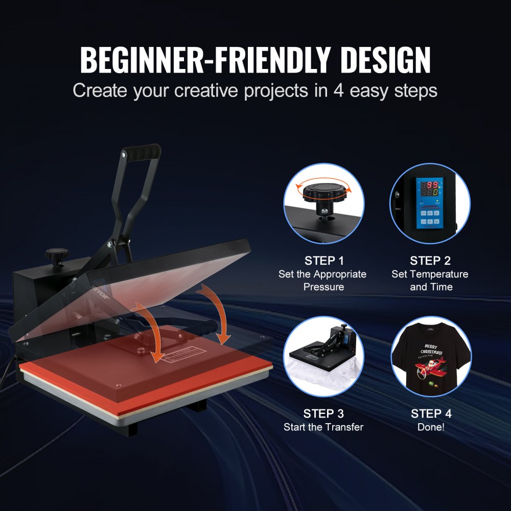 VEVOR Heat Press Machine 16 x 20 Inch High Pressure T-shirt Press Black, for T-Shirts, Fast Heating, Precise Control, Digital Industrial Sublimation Printer for Heat Transfer Vinyl, Easy to Use