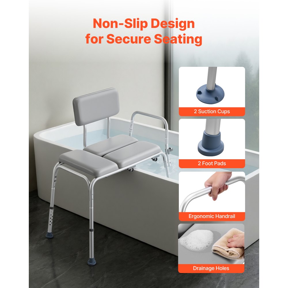 VEVOR Tub Transfer Bench for Bathtub, 500 lbs Weight Capacity Heavy Duty Shower Chair with Arm and Backrest, Height Adjustable Bathroom Shower Bench Bath Seat for Adults, Seniors, Elderly and Disabled
