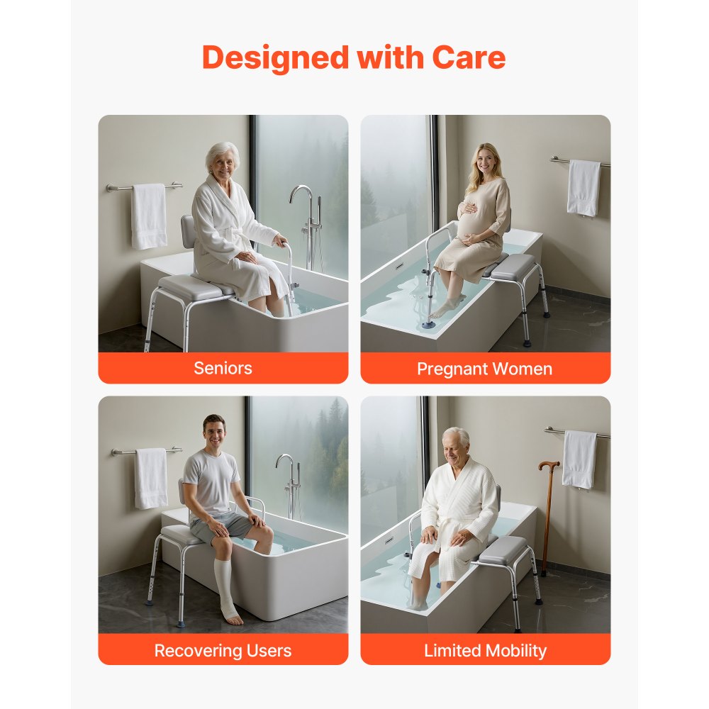 VEVOR Tub Transfer Bench for Bathtub, 500 lbs Weight Capacity Heavy Duty Shower Chair with Arm and Backrest, Height Adjustable Bathroom Shower Bench Bath Seat for Adults, Seniors, Elderly and Disabled
