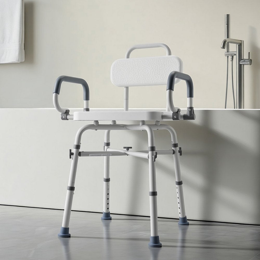 VEVOR Swivel Shower Chair with Arms and Back, 500 lbs Heavy Duty Bench Seat for Inside Shower Stall and Bathtub, Height Adjustable Bathroom Bath Tub Seat for Adults, Seniors, Elderly and Disabled