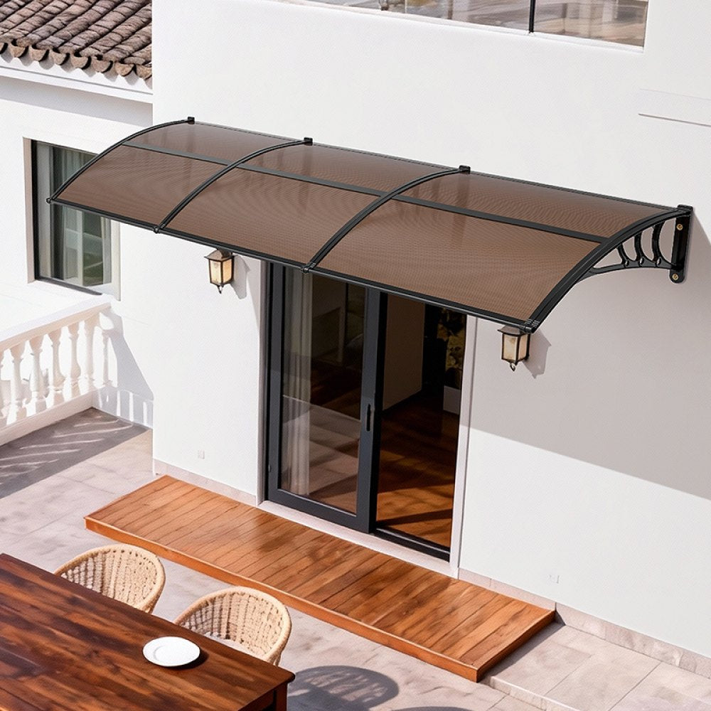VEVOR Awnings for Door Entrance, 38 x 117 in, Exterior Front Door Window Awnings with Drainage & ABS Bracket, Rain Snow Sun Protection, Overhang Polycarbonate Door Canopy for Porch Patio, Brown