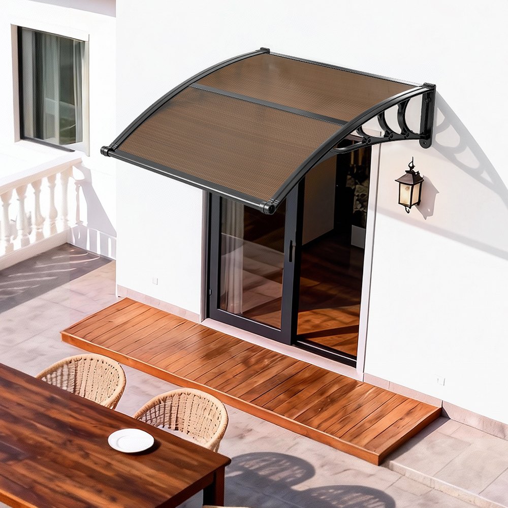 VEVOR Awnings for Door Entrance, 38 x 40 in, Exterior Front Door Window Awnings with Drainage & ABS Bracket, Rain Snow Sun Protection, Overhang Polycarbonate Door Canopy for Porch Patio, Brown