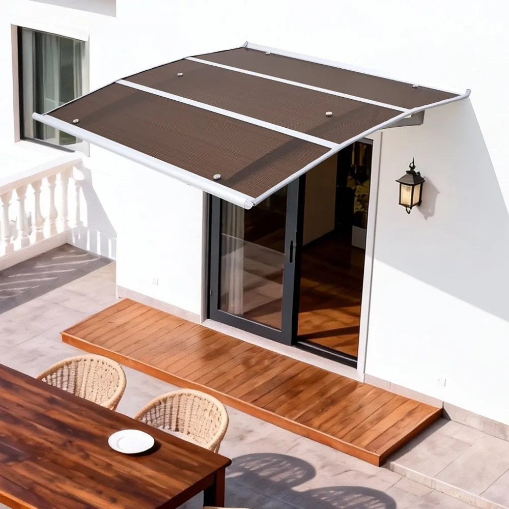 VEVOR Awnings for Door Entrance, 37 x 47 in, Exterior Front Door Window Awnings with Drainage & ABS Bracket, Rain Snow Sun Protection, Overhang Polycarbonate Door Canopy for Porch Patio, Brown